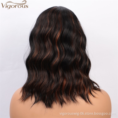 Vigorous Cheap Top Quality Short Wavy Synthetic Middle Part Lace Wigs Heat Resistant Wholesale Price Wigs For black White Women
